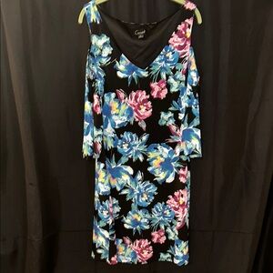 Connected Apparel Blue and Pink Cold Shoulder Sundress